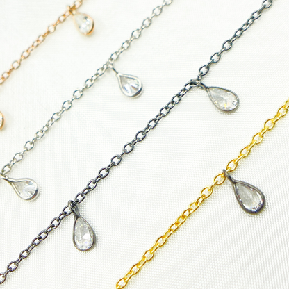 Cubic Zirconia Pear Shape Dangle Chain