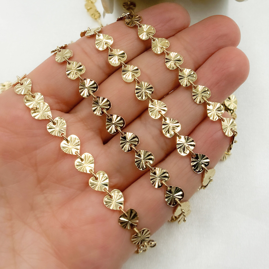 V129GP. Gold Plated 925 Sterling Silver Diamond Cut Heart Chain