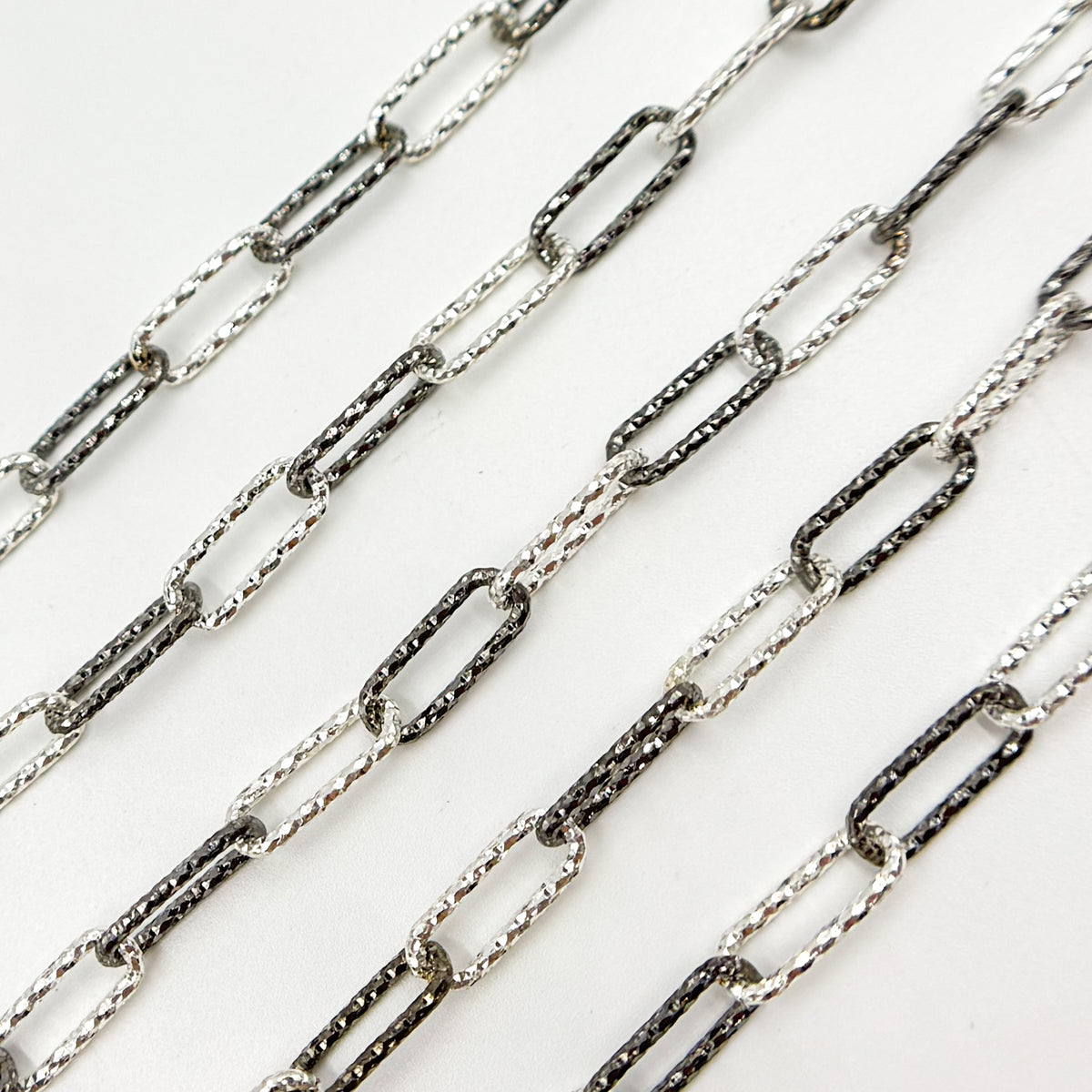 Black Rhodium Sterling Silver Diamond Cut Paperclip Chain
