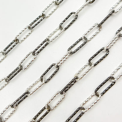 Black Rhodium Sterling Silver Diamond Cut Paperclip Chain