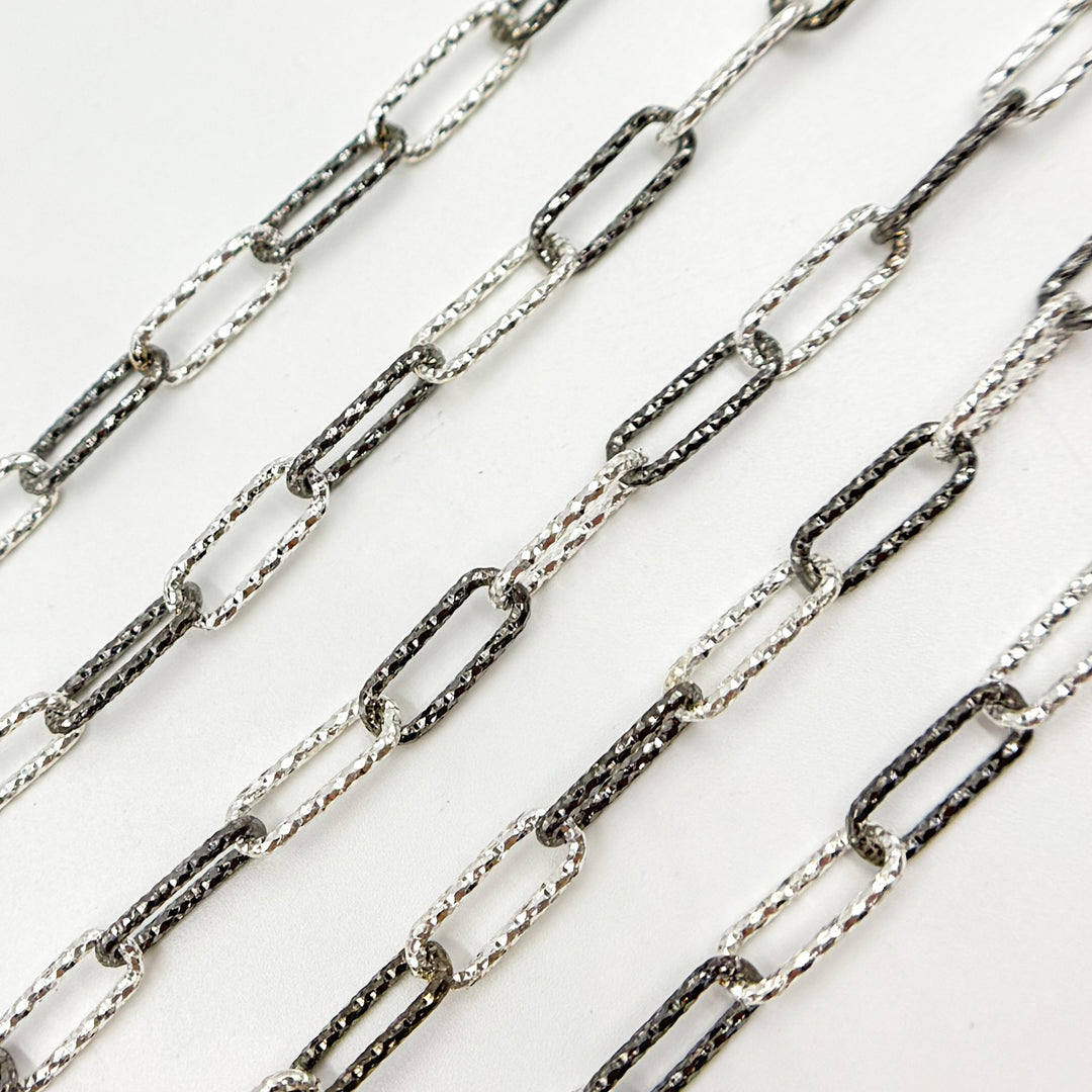 Black Rhodium Sterling Silver Diamond Cut Paperclip Chain