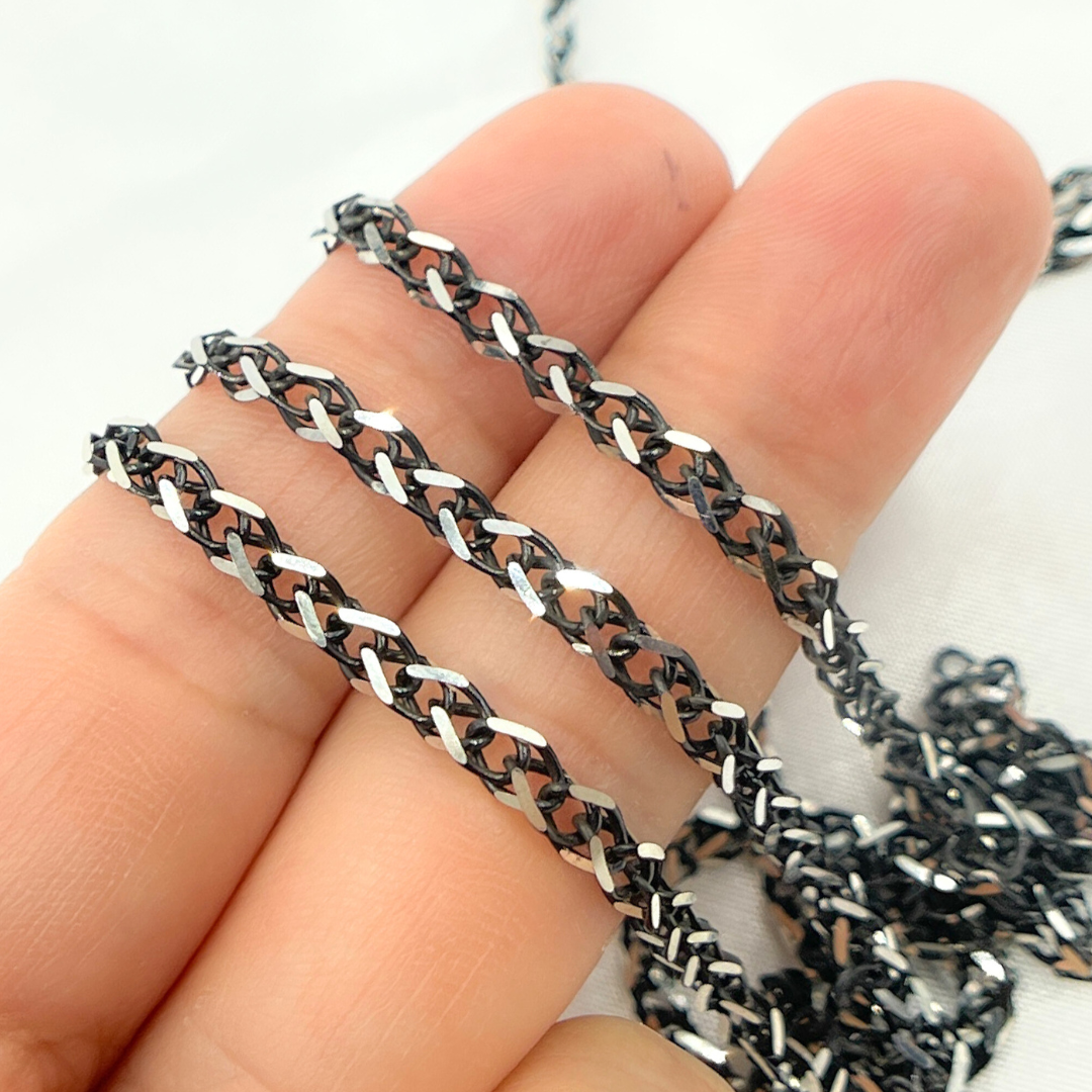 Black Rhodium 925 Sterling Silver Wheat Chain. X8SB