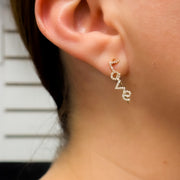 EFD53681. 14K Solid Yellow Gold and Diamonds LOVE Dangle Earrings