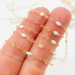 Load image into Gallery viewer, V295WTGF. 14K Gold Filled White Color Enamel with Paperclip and Diamond Cut Marina Links