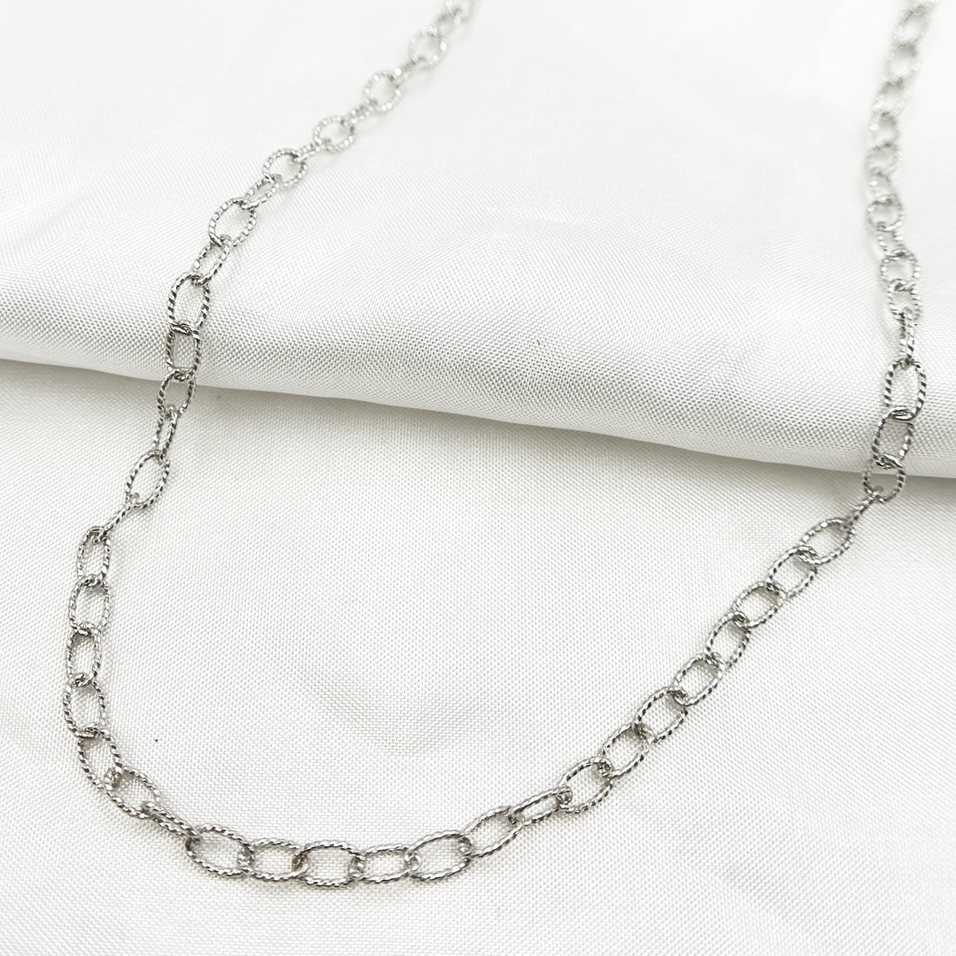 White Rhodium 925 Sterling Silver Textured Cable Necklace. 80DRM