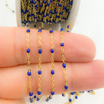 Load image into Gallery viewer, 30KFB-BF14Y. 14K Solid Yellow Gold Enamel Navy Blue Color Cable Chain
