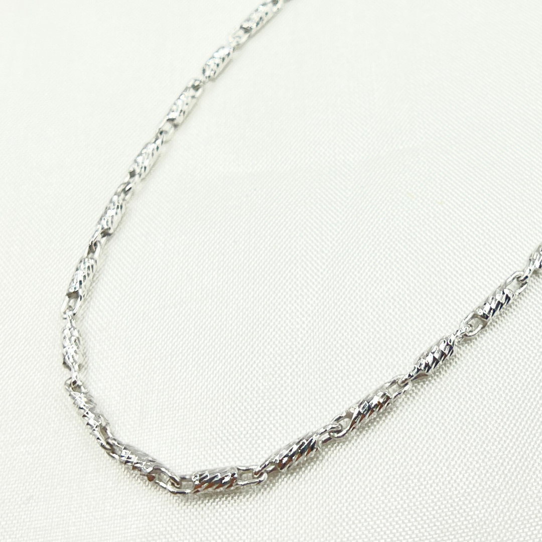 14k Solid White Gold Twisted Bar Link Necklace. 060LURCNDTL721WG