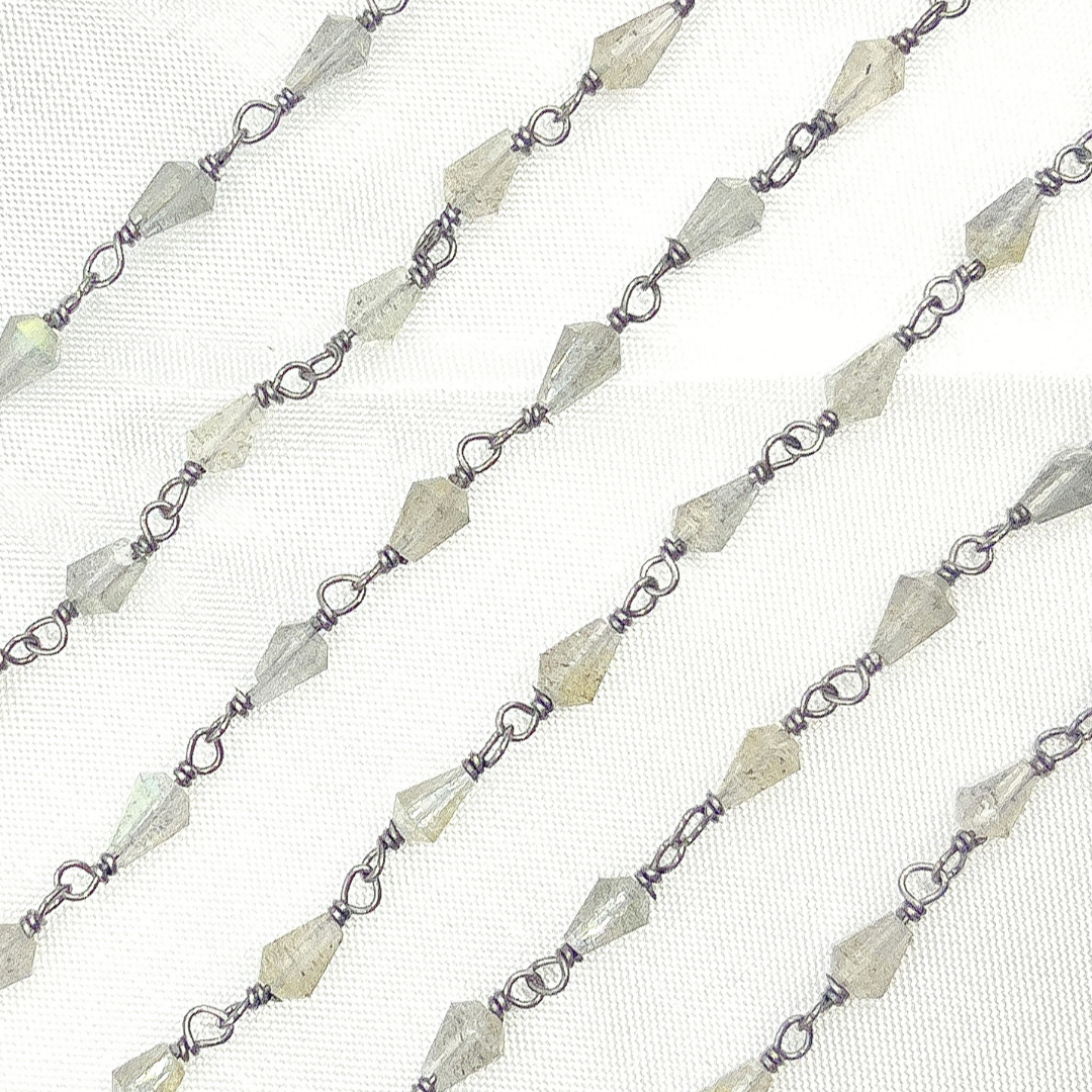 Labradorite Cone Shape Oxidized Wire Chain.