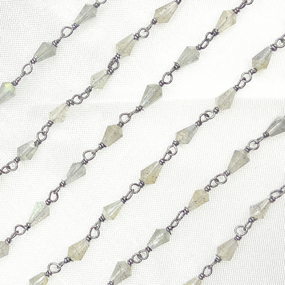Labradorite Cone Shape Oxidized Wire Chain.