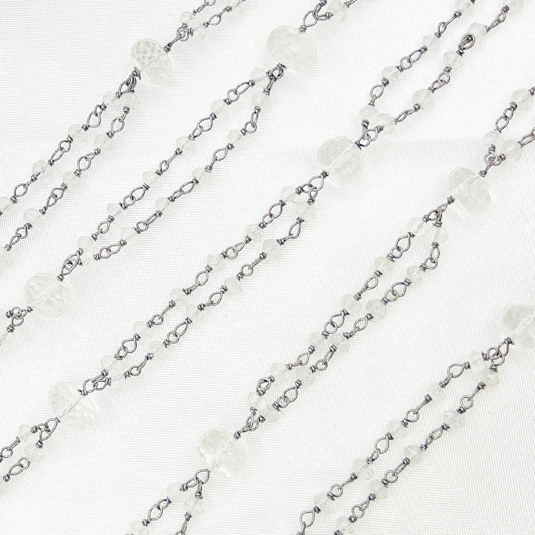 Crystal Fancy Oxidized 925 Sterling Silver Wire Chain.