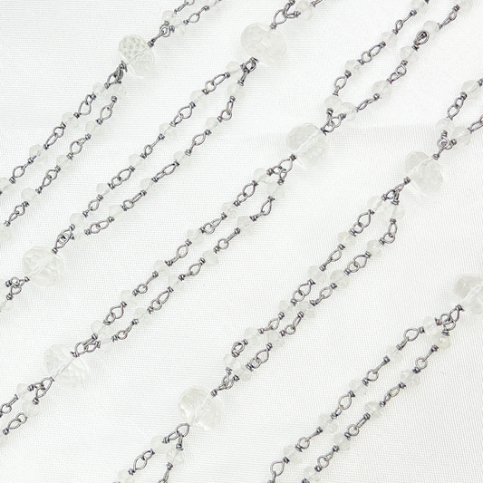 Crystal Fancy Oxidized 925 Sterling Silver Wire Chain.