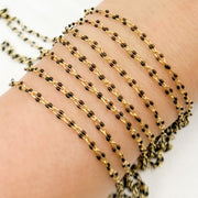 Gold Plated Enamel Sterling Silver Black Enamel Chain