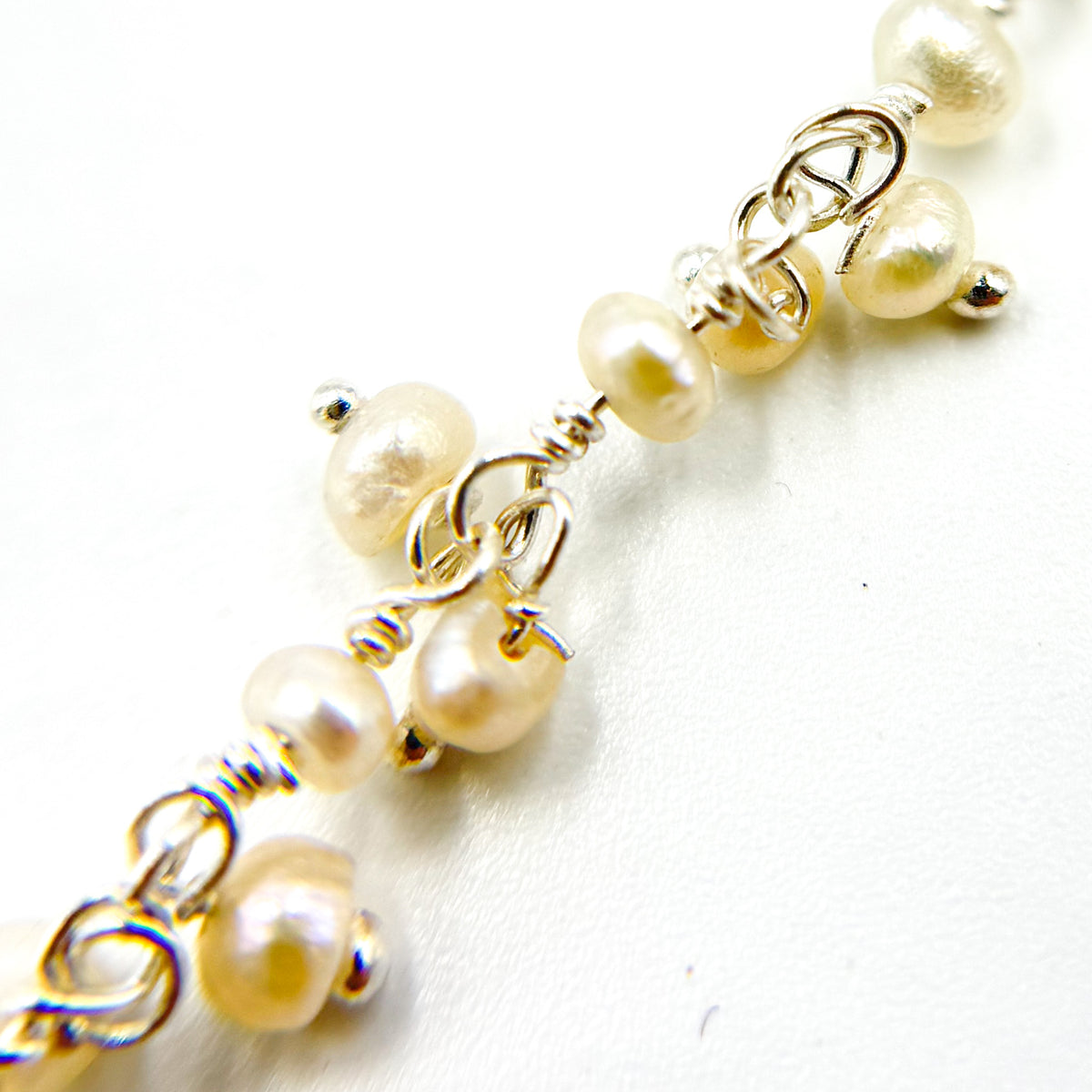 Pearl Cluster Dangle Sterling Silver Wire Chain