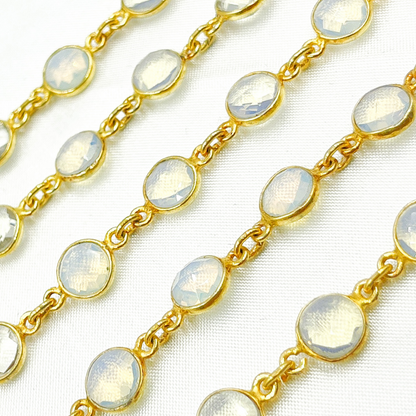 Opalite Round Shape Bezel Gold Plated Wire Chain.