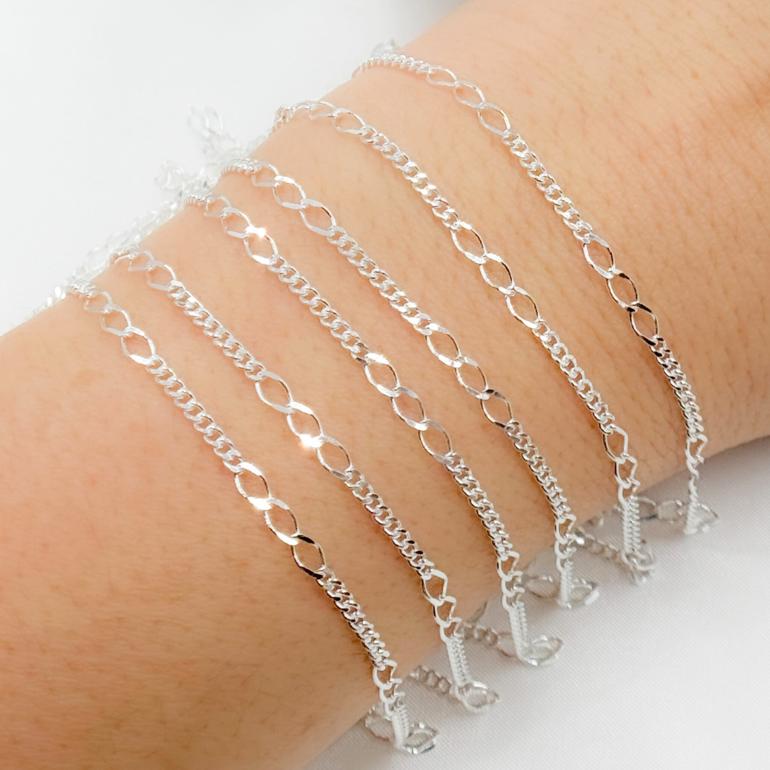Sterling Silver 3 Links Long and Curb Chain in Between
