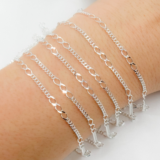 Sterling Silver 3 Links Long and Curb Chain in Between
