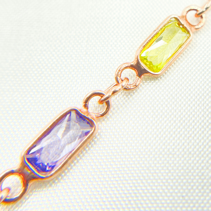 Multi Color Cubic Zirconia Rectangular Shape Connected Chain