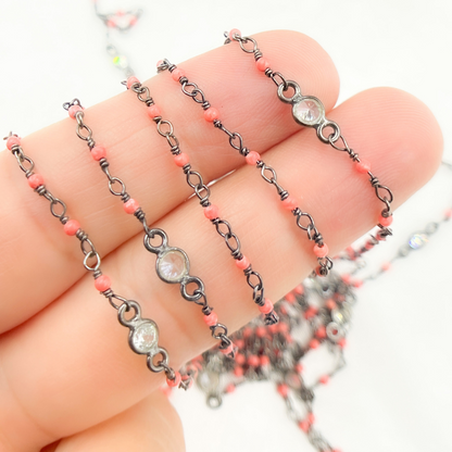 Coral with CZ Oxidized Wire Chain.
