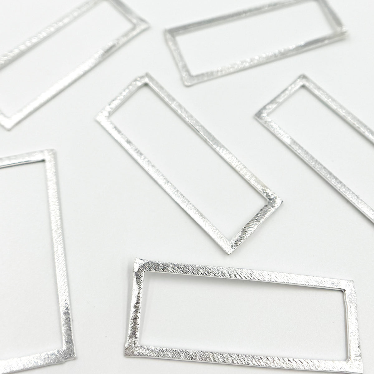 White Sterling Silver Brushed Rectangle Connector