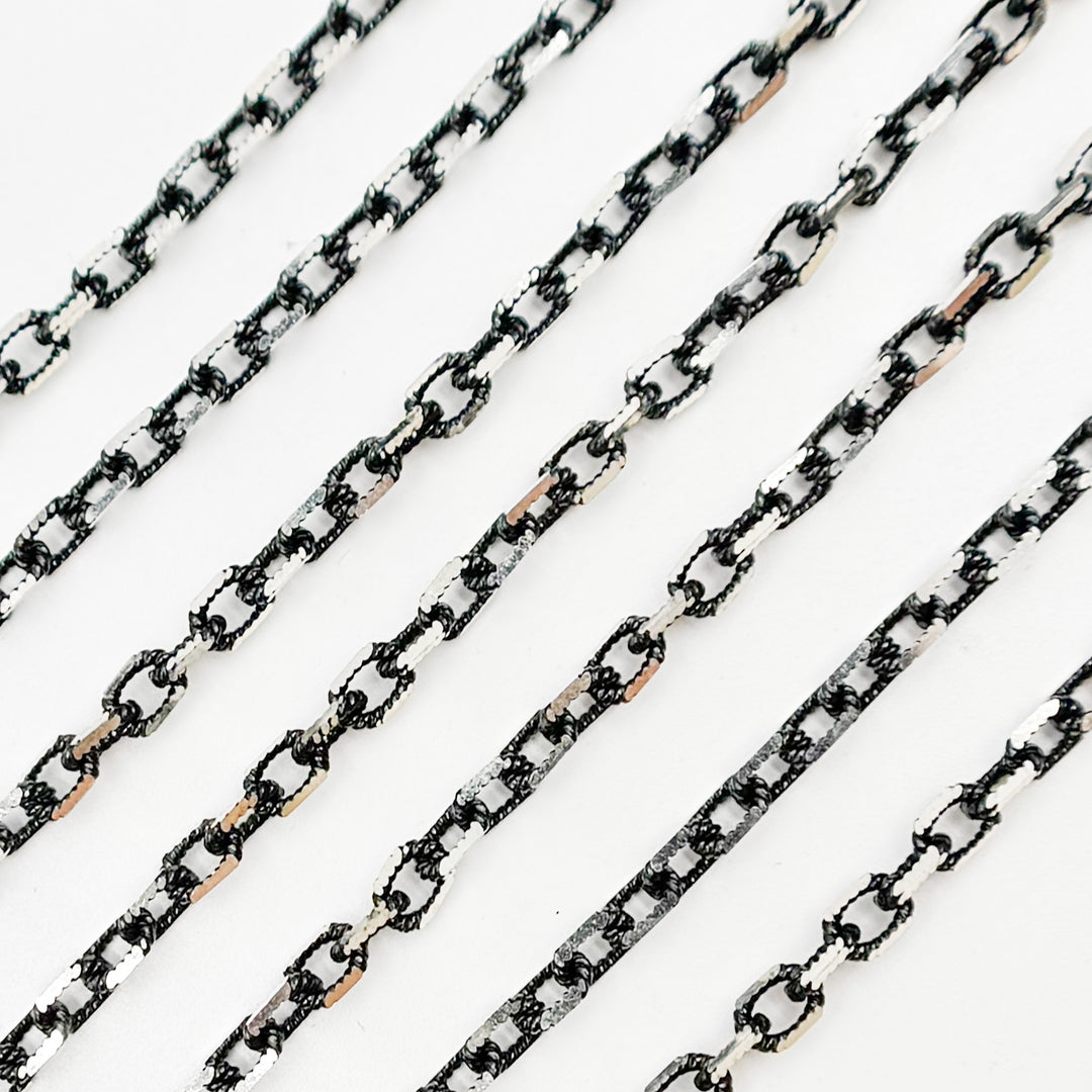 Z67SB. Black Rhodium Sterling Silver Diamond Cut Box Chain