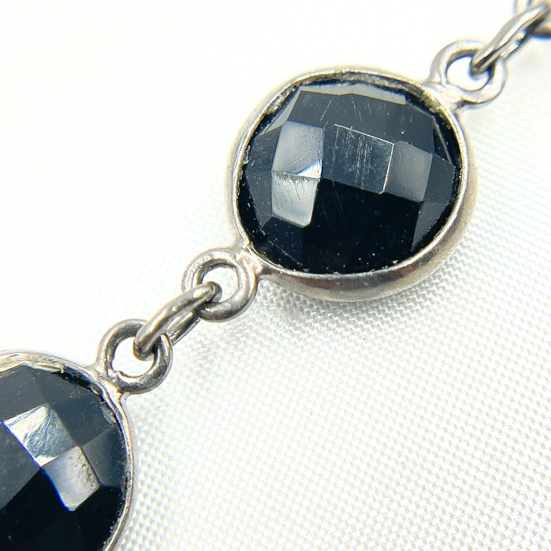 Black Spinel Round Shape Bezel Oxidized Wire Chain. BSP12