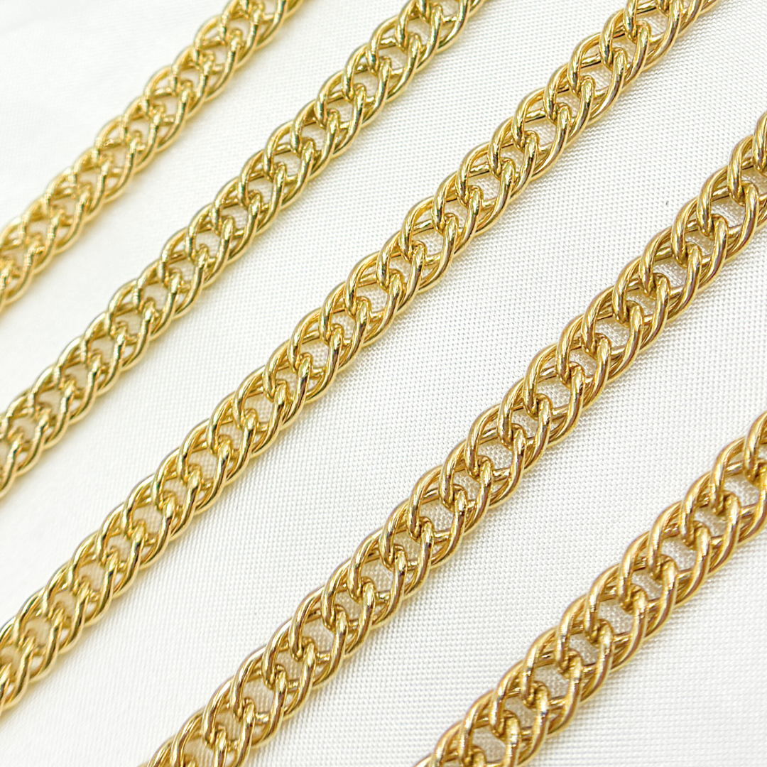 V35GP. Gold Plated 925 Sterling Silver Hollow Double Curb Chain