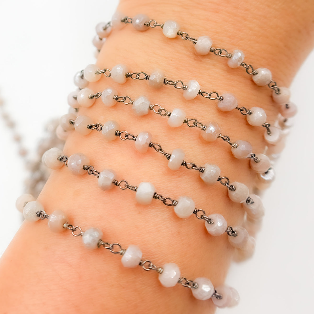 Coated Peach Moonstone Wire Chain