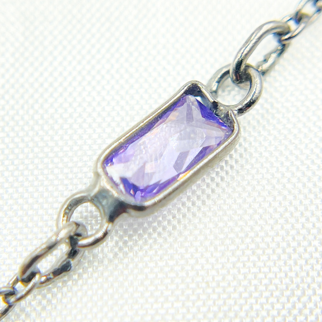 Multi Color Cubic Zirconia Rectangular Shape Connected Chain