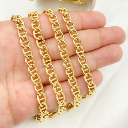 Gold Plated 925 Sterling Silver Textured Curb Marina Chain