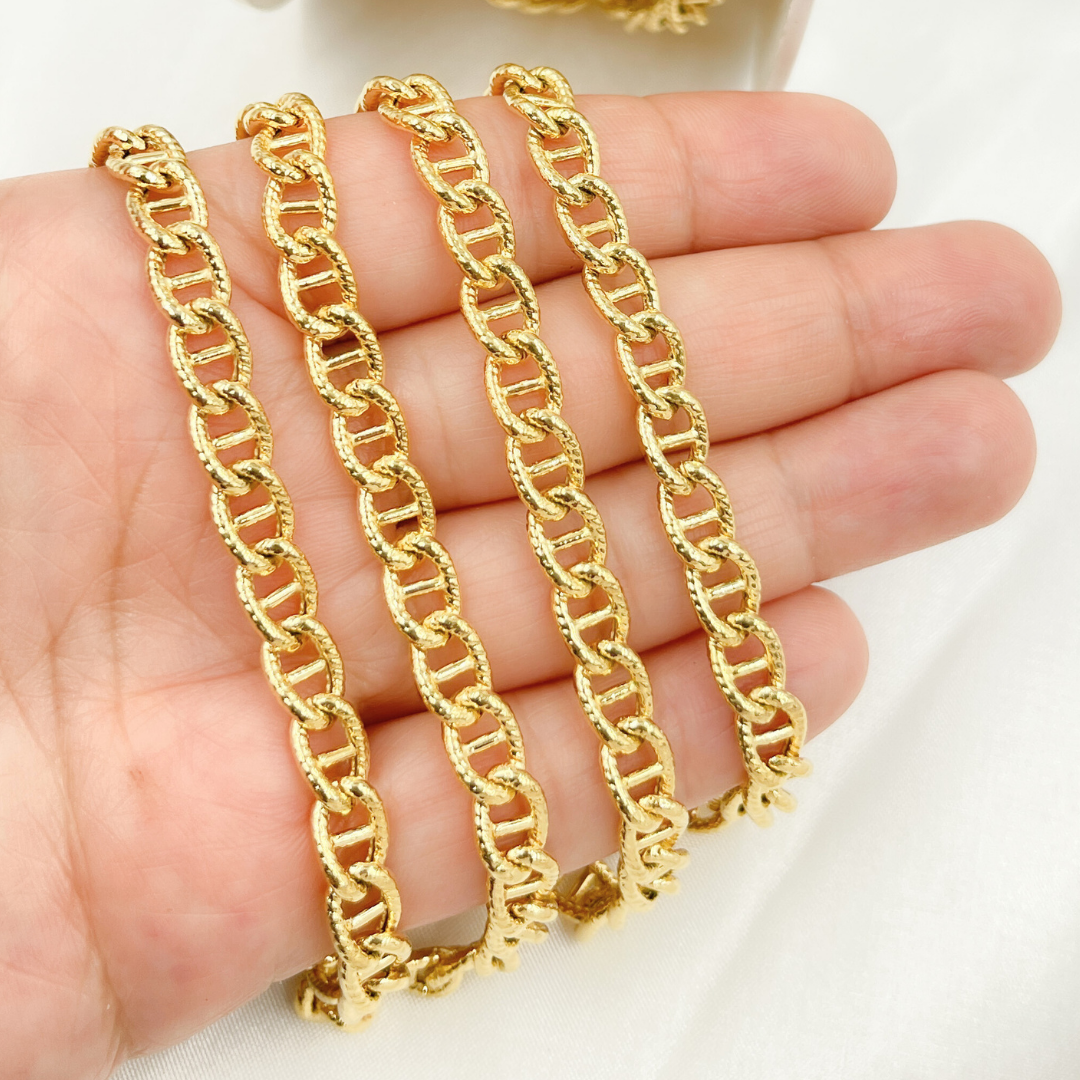 Gold Plated 925 Sterling Silver Textured Curb Marina Chain. V47GP