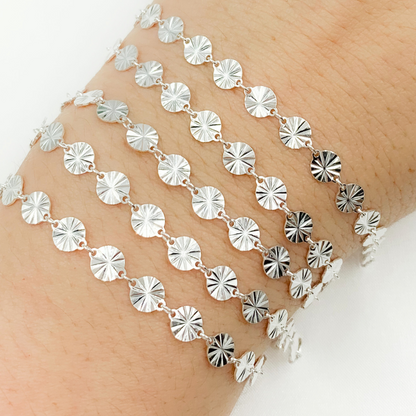 925 Sterling Silver Diamond Cut Disc Link Chain.