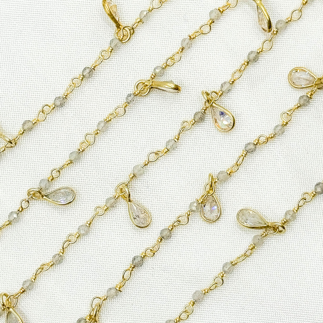 Labradorite & CZ Dangle Gold Plated Wire Chain.
