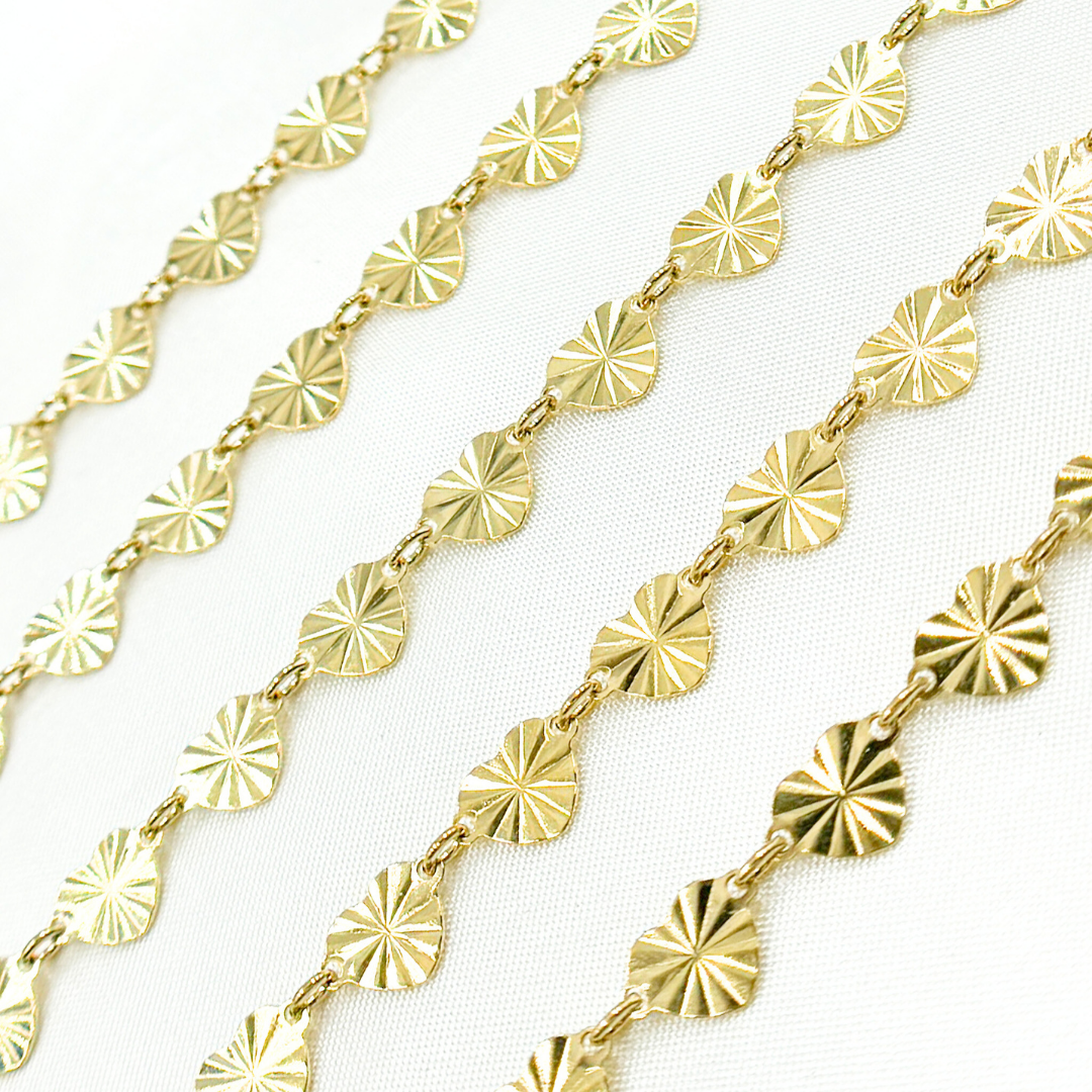 V134GP. Gold Plated 925 Sterling Silver Diamond Cut Heart Chain