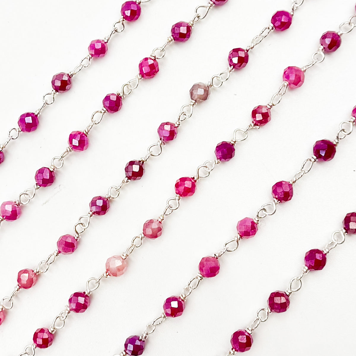 Coated Red Quartz Sterling Silver Wire Wrap Chain