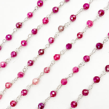 Coated Red Quartz Sterling Silver Wire Wrap Chain