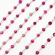 Coated Red Quartz Sterling Silver Wire Wrap Chain