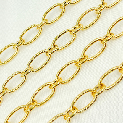 Gold Plated  Sterling Silver Textured & Smooth Oval Links Chain