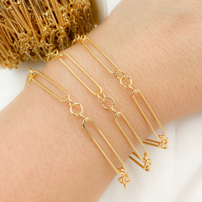 Gold Plated Sterling Silver 3 Round Links & 1 Long Smooth Oval Chain
