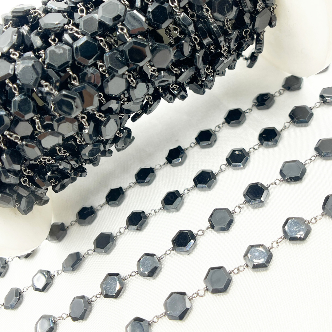 Black Spinel Hexagon Shape Oxidized Wire Chain