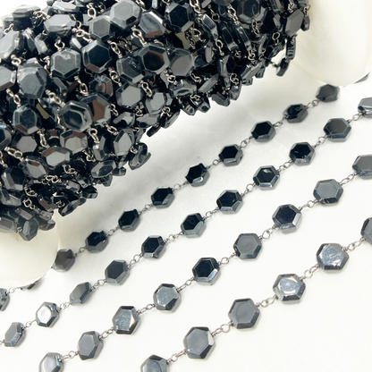 Black Spinel Hexagon Shape Oxidized Wire Chain