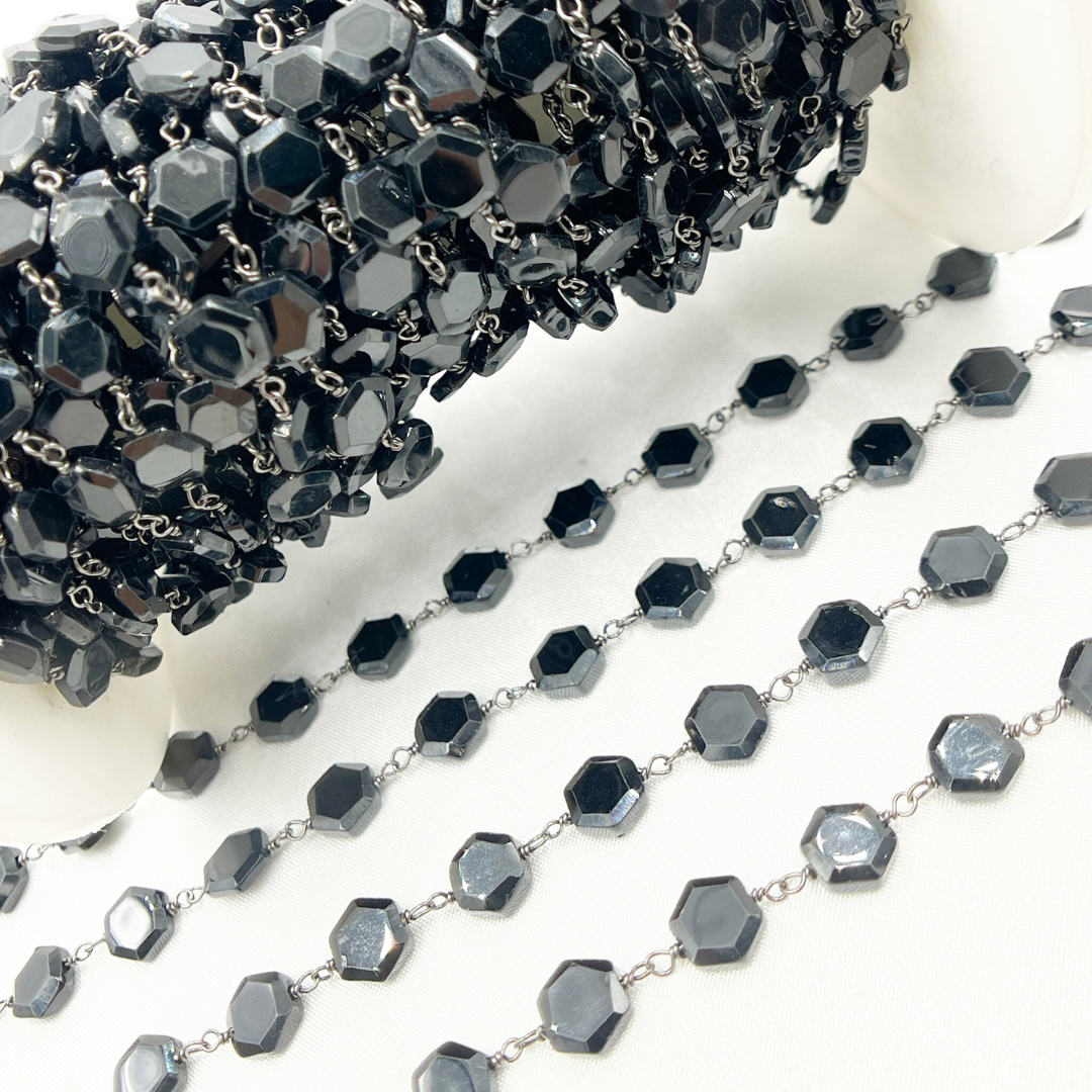 Black Spinel Hexagon Shape Oxidized Wire Chain. BSP22