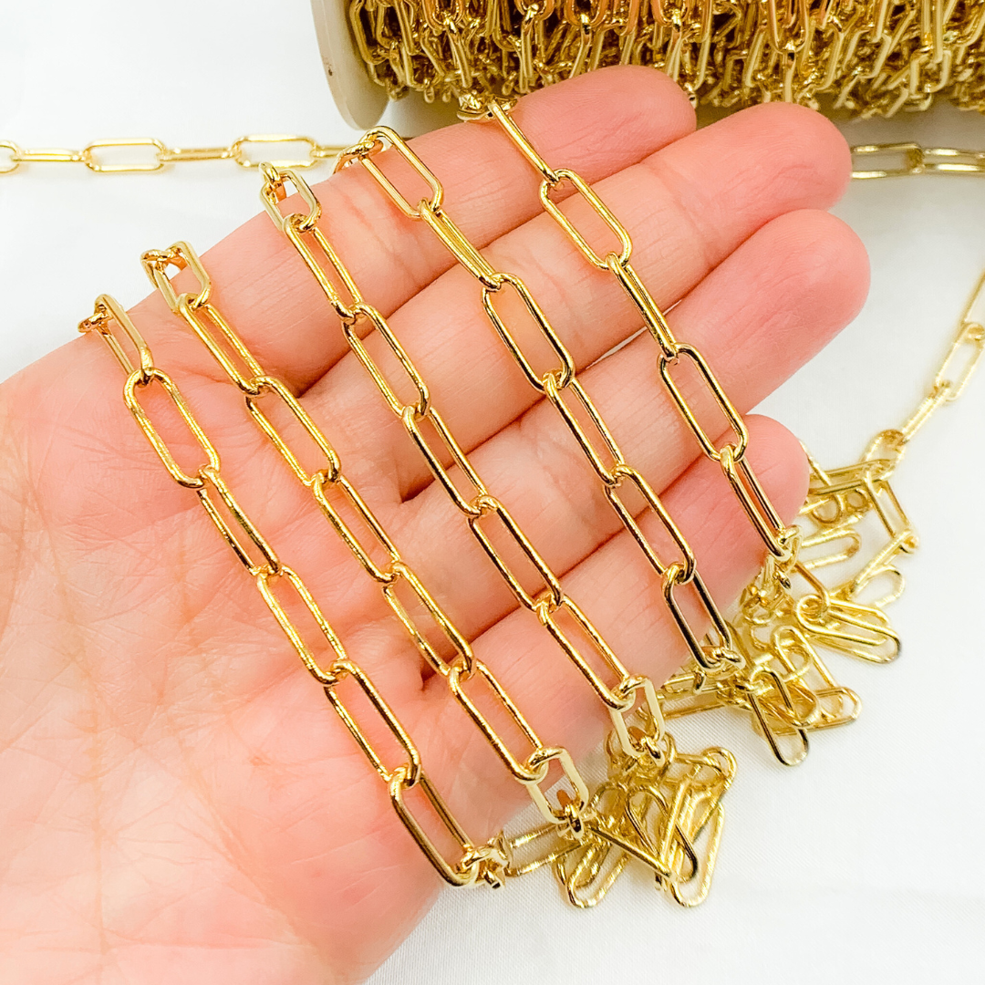 V6GP. Gold Plated 925 Sterling Silver Smooth Paperclip Chain