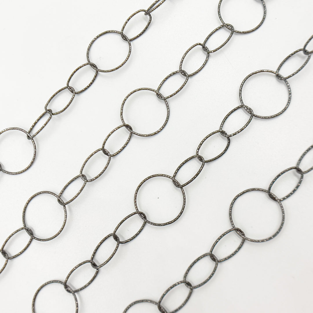 Black Rhodium Sterling Silver Diamond Cut Round and Oval Link Chain