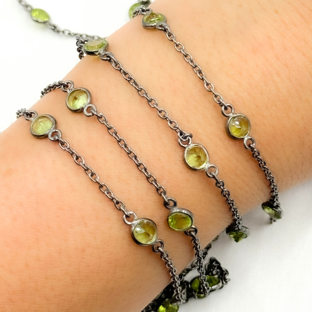 Peridot Round Shape Bezel Oxidized Connected Wire Chain