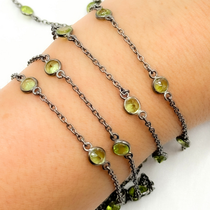 Peridot Round Shape Bezel Oxidized Connected Wire Chain