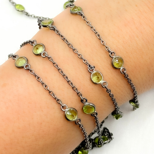 Peridot Round Shape Bezel Oxidized Connected Wire Chain