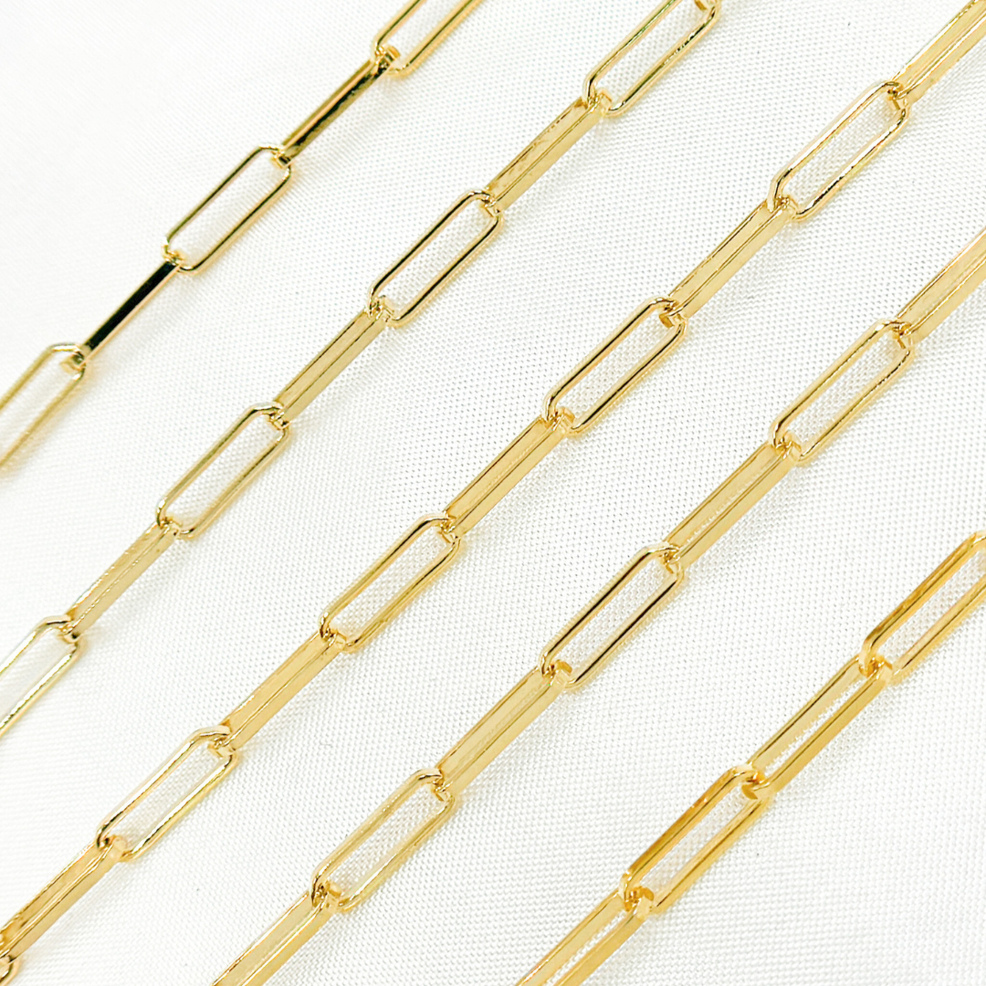 V128GP. Gold Plated 925 Sterling Silver Flat Paperclip Chain