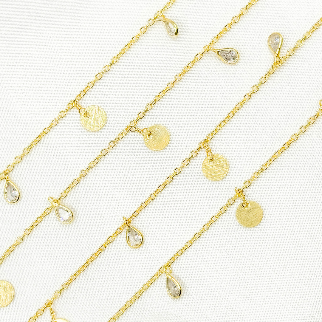 CZ Pear Shape & Disc Alternate Dangle Wire Chain