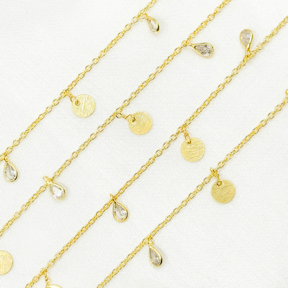 CZ Pear Shape & Disc Alternate Dangle Wire Chain