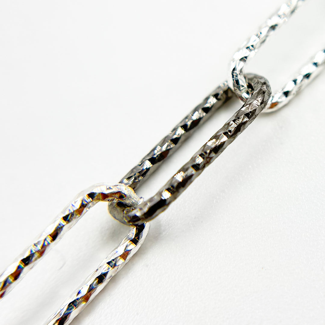 Black Rhodium 925 Sterling Silver Paperclip Diamond Cut Chain